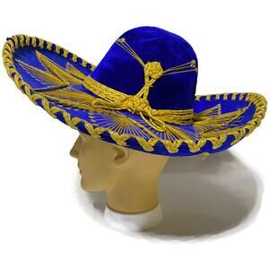 Pigalle Youth Sombrero Mariachi Ju-La Hat Blue Felt and Gold